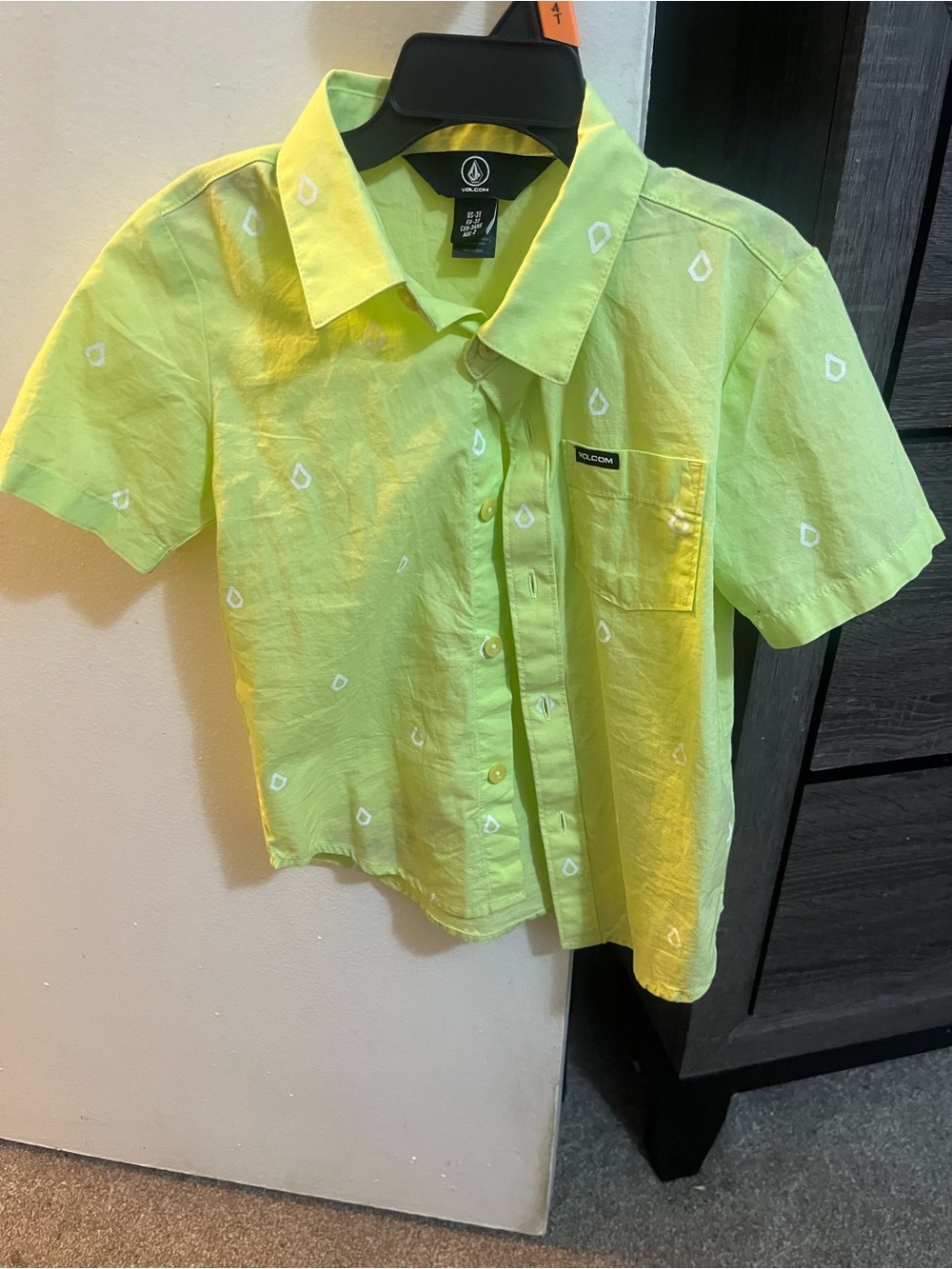 Little boys Volcom Neon Lime Short-Sleeve Button-Up Shirt
